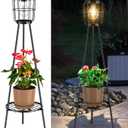 Solar Lights with Plant Stand, Outdoor Floor Lamp, Waterproof Solar LED Edison Bulb Light Flower Shelf for Patio Porch Deck Yard Garden Decor-1 Pack