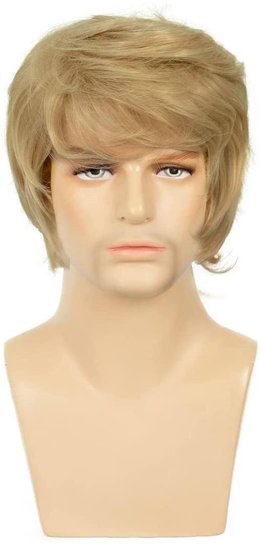 Baruisi Mens Wig Blonde Short Layered Fluffy Hair Wig Natural Synthetic Heat Resistant Cosplay for Male