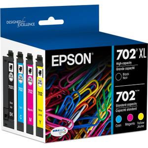 EPSON 702 DURABrite Ultra Ink High Capacity Black & Standard Color Cartridge Combo Pack (T702XL-BCS) Works with WorkForce Pro WF-3720, 3730, 3733
