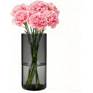 Flower Vase, Non-breakable Vases, 5" W x 8" H, Acrylic Grey Vase, Aesthetic Room Decor Cylindrical Modern Flower Vases for Table Centerpiece, Home Decor, Women Floral Arrangement Gift