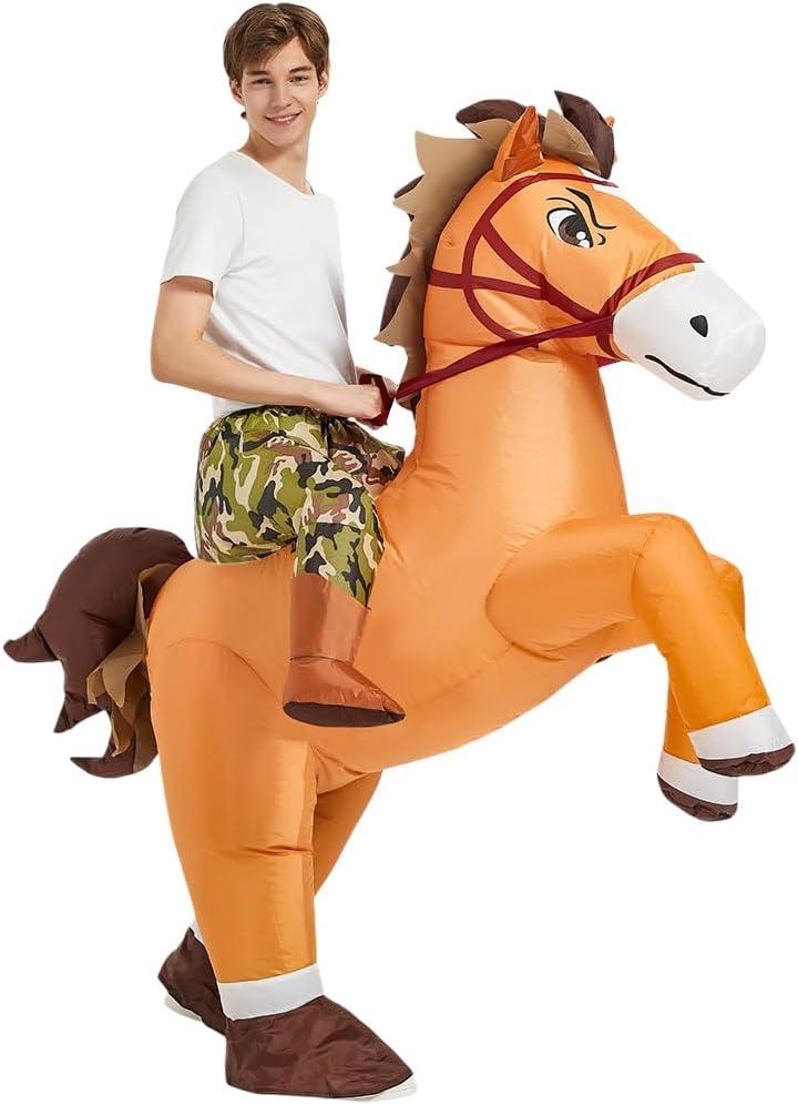KOOY Inflatable Horse Costume Adult Ride On Horse Costumes Cowboy Blow Up Funny Riding Horse Suit for Men Women Halloween Party