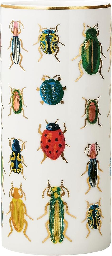 RIFLE PAPER CO. Beetles & Bugs Porcelain Vase for Room and Home Decor, Brighten Up a Living Room, Kitchen Table, or Farmhouse, Large Vase for Tabletop Centerpieces or Bookshelves