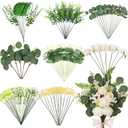 120PCS 15 Kinds Artificial Eucalyptus Stems Mixed Faux Eucalyptus Stems Leaves and Flowers Bulk Silver Dollar Eucalyptus Stems for Floral Arrangements Wedding Home Vase Bouquet Greenery Decoration (Sage Green & White)