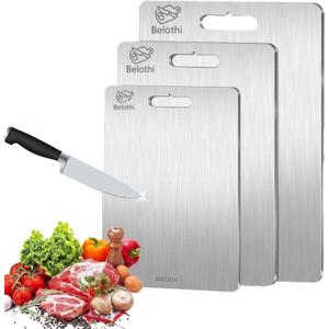 Stainless Steel Cutting Board, 3 PCS Cutting Boards for Kitchen, 304 Stainless Non Stick Chopping Cutting Board for Meat Fruit & Vegetable (15"x 11",13"x 9",10"x 6")