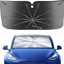 Portable Windshield Sunshade Umbrella for 2020-2025 2026 Tesla Model Y/3 (Fit Model Y Juniper/Model 3 Highland), Ice Crystal Durable Compact Shade Umbrella UPF50+ Front Window Outdoor Camping