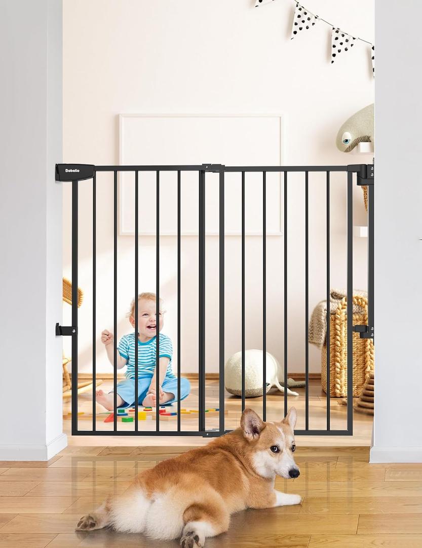 Babelio 34" Tall No Bottom Bar Baby/Dog Gate for Stairs, House and Doorways, 29.7-46.5" Auto Close Safety Pet Gates with Large Walk Thru Door, Hardware Mount, Black (29.7-46.5"W x 34"H, Boundless - Black)