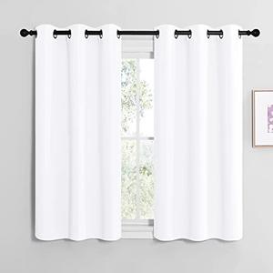NICETOWN White Lightweight Fabric Curtain Panels, 48 inch Length, Non-Blackout Window Drapes for Bedroom & Dining Room (Set of 2, 42" W x 48" L)