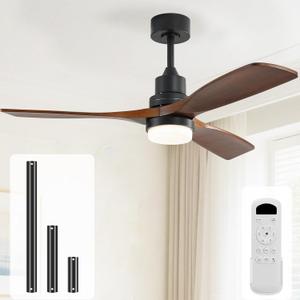 Sofucor Low Profile Ceiling Fan With Lights Remote Control 52 Inch Flush Mount Ceiling Fan Modern Wood Blade Fan For Bedroom Living Room Indoor Outdoor Farmhouse Patio, Noiseless DC Motor
