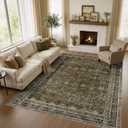 WITSHOCK 8x11 Area Rugs for Living Room - Washable Vintage Rug Retro Antique Neutral Large Non Slip Low Pile Soft Boho Indoor Floor Carpet for Bedroom Dining Room Home Decor, Olive Green&Brown
