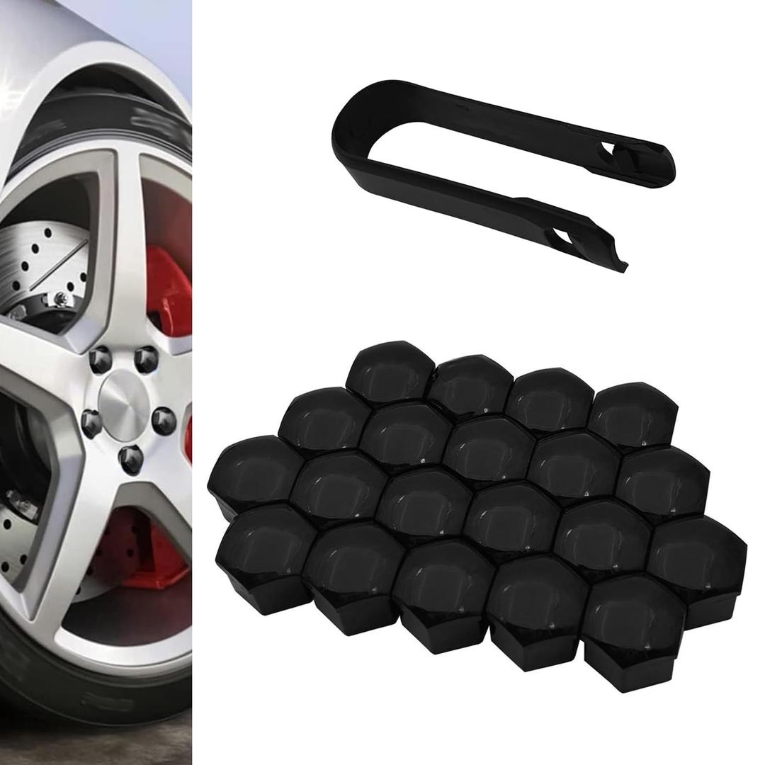 Zeathery 20 PCS Lug Nut Covers, Hexagonal Nut Rust and Dust Protector with Removal Tool, Tightly Fitting Anti-Theft Cap, Universal for Cars Tire Personalized Decorative Accessories (Black # 17 mm)