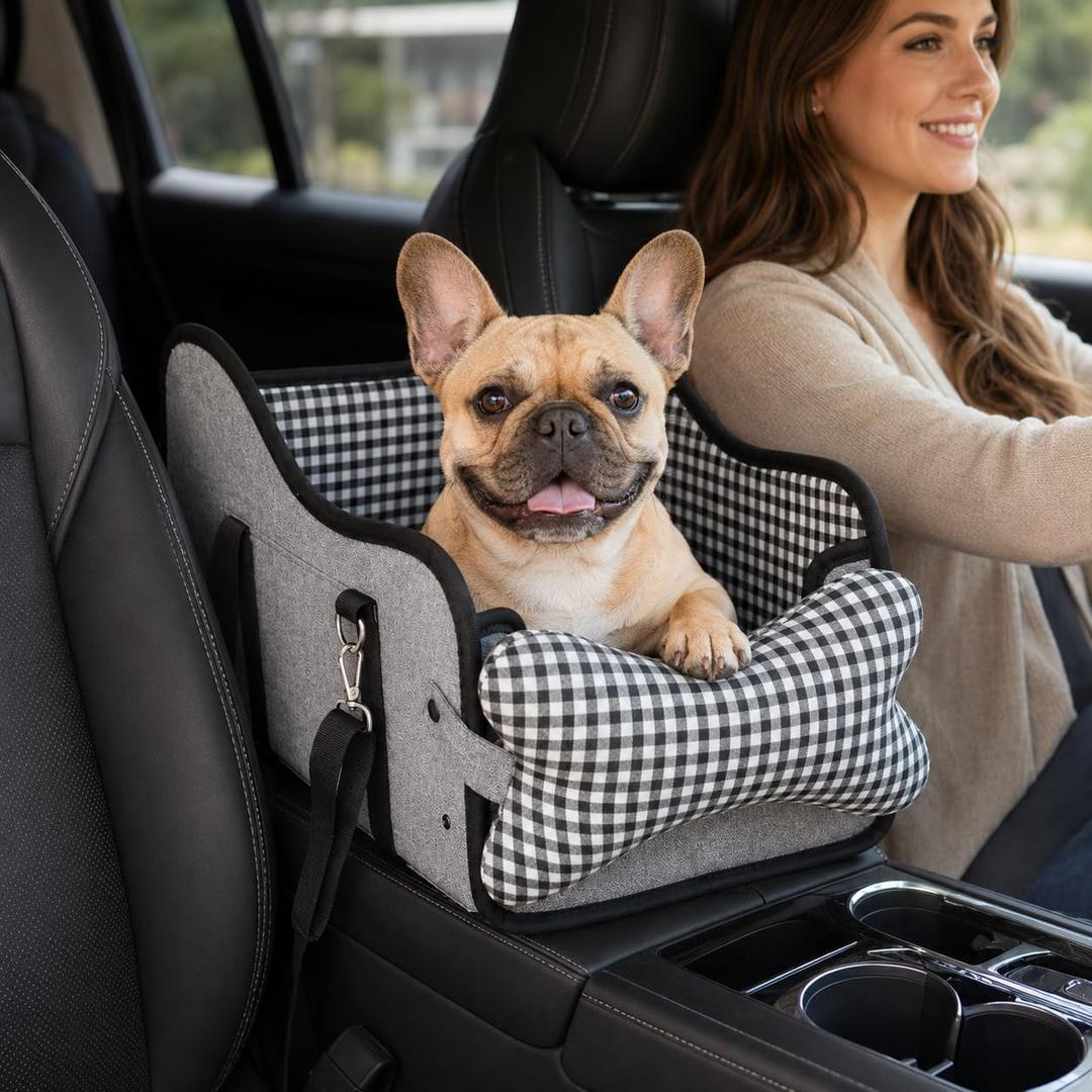 Center Console Dog Car Seat, Gray Booster for Small Dogs,Extended 11lbs