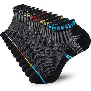 Mens Athletic Ankle Socks, Cushioned Running Socks, Low Cut Moisture Wicking Short Cotton Socks 6 Pairs