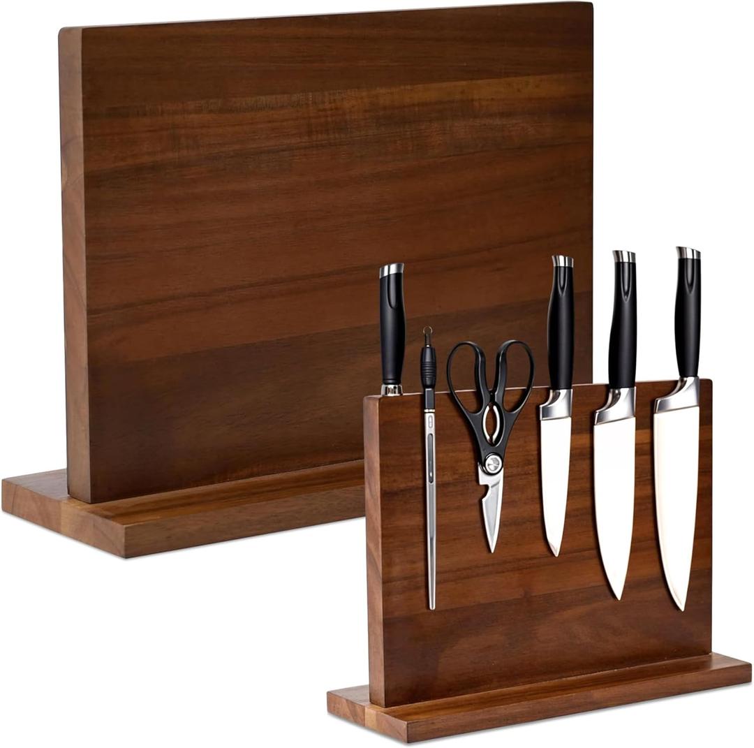 Wooden Magnetic Knife Holder - Dual - Sided Stand with Enhanced Magnets for Multifunctional Kitchen Knife Storage - Stylish, Durable, and Strong (Knives Not Included) - 12" x 9" - 3.48 lbs