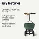 Amazon Basics Fertilizer Spreader for Lawn, Evenly Spreading, Multi-Gear System, Covers 5000 Square Feet per Load, 33 Pounds, 0.53 Cubic Feet, All Season, 1-Pack