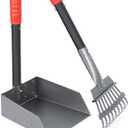 Heeyoo Dog Pooper Scooper, Dog Poop Tray and Rake Set, Pet Waste Removal Scoop with Long Adjustable Sectional Stainless Handles (Black/Red)