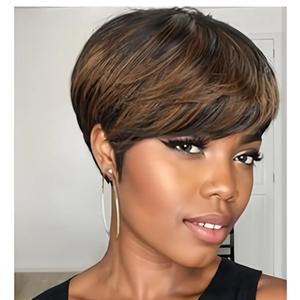 Pixie Wigs Short Wigs for Black Women Brown Short Pixie Cut Wigs for Black Women Layered Wigs with Bangs for Women (Mixing black and brown)