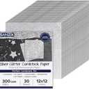 SANZIX 30 Sheets Grey Glitter Cardstock Paper 12x12" 110lb 300 GSM for Valentine's Day Cricut, Christmas Cards, Scrapbook, DIY Crafts, Decor, Custom Gifts & Cards | Premium Sparkle Paper for Crafting
