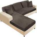 NAISI Sectional Couch Covers 6 Pieces Velvet Couch Cushion Covers L Shape Soft Stretch Sofa Slipcovers with 2pcs Pillowcases for Left/Right Chaise Sectional Couch(2 Seater+1 Chaise+3 Back,Brown)