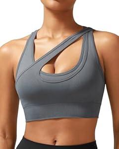 KIMTREE Sports Bras for Women， Womens Sports Bra Padded Racerback Medium Impact Workout Yoga Bra with Removable Cups(WX3038_Grey_M)