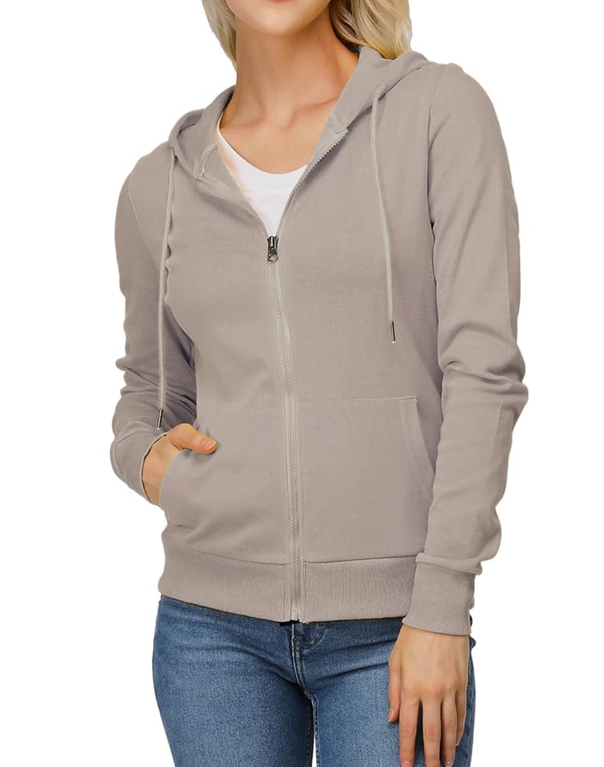 Women's Slim Fit Zip Up Hoodie Lightweight Long Sleeve Kangaroo Pocket Basic Casual Wear, Size S