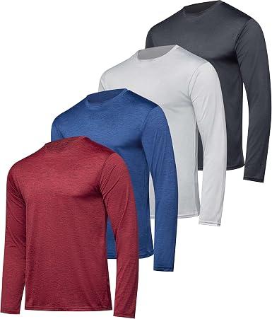 Real Essentials 4 Pack: Mens Long Sleeve Dry Fit T Shirts Hiking Fishing Workout Gym Work Sun UPF 50 Wicking Running Tee, Size Large