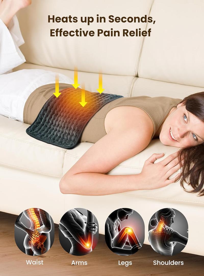 Heating Pad for Back Pain and Period Cramps, FSA HSA Eligible, 12"x 24" Large Electric Heating Pad for Cramps, Muscle Aches, Arthritis, Shoulder, 2H Auto Shut Off, Machine Washable, Moist and Dry 