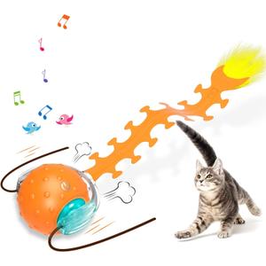 Cat Toys Interactive Ball with Bird Chirping Centipede Tail,Automatic Fast Rolling Cat Ball,Touch Activated Rechargeable Toys for Bored Indoor Adult Cats (Orange)