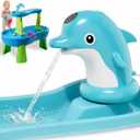 Dolphins Water Table Pump, Cordless Rechargeable Pump for Water Tables, 3 Hours of Non-Stop Work Fun Water Fountain Play, No Drill Installatio, Water Play Table Accessories for Toddlers & Kids