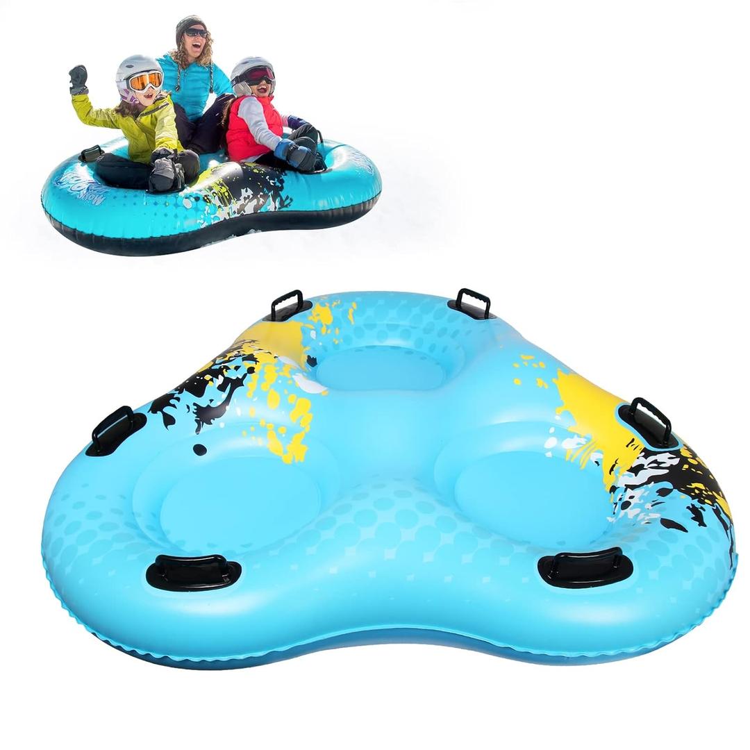 Extra Large 3-Person Snow Tube Big Handles Snow Sled for Kids and Adults Inflatable Sleds for Snow Durable Sledding Tubes Heavy Duty Ski Circle