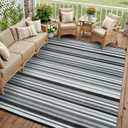 Outdoor Plastic Straw Rug Waterproof Patio 9x12 Black White Stripe Mat for Porch Camping RV Balcony Deck Courtyard Reversible Lightweight Durable Portable Carpet