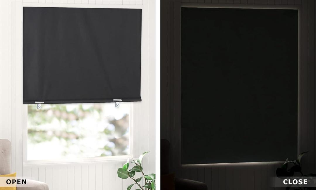 LazBlinds 100% Blackout Roller Shades, No Tools No Drill Cordless Blinds for Windows, Thermal Insulated UV Protection Privacy Window Shades for Bedroom (36''W x 72''H, Black)