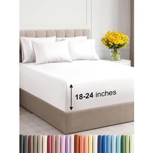 Extra Deep Cal King Sheet Set - 6 Piece Breathable & Cooling Sheets - Hotel Luxury Bedding Set 18-24 Inch Extra Deep Pockets - Easy Fit, Super Soft, Wrinkle Free & Comfy - Antique White, Cal King Size