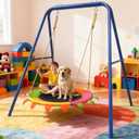 Saucer Swing Set for Kids Outdoor, Heavy Duty A-Frame Metal Swings Stand with 40 inch Tree Swing, 400lbs Playeset for Backyard, Easily Move to Indoor Use on A Ground Mat