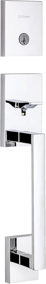 Kwikset San Clemente Front Door Lock Handle and Deadbolt Set, Entry Handleset Exterior Only, Polished Chrome, Pick Resistant SmartKey Rekey Deadbolt Security, Interior Sold Separately