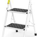 HBTower 2 Step Ladder,2 Step Stool for Adults Folding Step Stool with Cushioned Handle with Wide Anti-Slip Pedal Ergonomic Design (White)