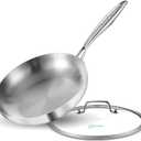 LOLYKITCH 10 Inch Tri-ply Stainless Steel Frying Pan with Lid,Skillet,Induction Cooking Pan,Dishwasher and Oven Safe,Detachable Handle.