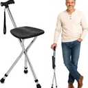 Hold 330 lbs Folding Canes with Seat Walking Stick - Portable Sturdy Non Slip Canes for Women and Men - Lightweight Adjustable Walkers for Seniors with Seat, LED Light - Elderly Folding Outdoor Chairs