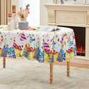 Horaldaily Birthday Tablecloth 60x84 Inch Oval, Happy Birthday Ballon White Washable Seasonal Table Cover for Party Picnic Dinner Decor