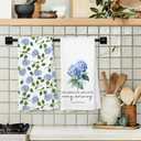 Giosve Christian Hydrangea Floral Kitchen Towels, His Mercies are New Morning Bible Verse Decorative Hand Towels for Bathroom, Religious Blue Floral Dish Tea Towel for Kitchen, 16x24 Inch Set of 2