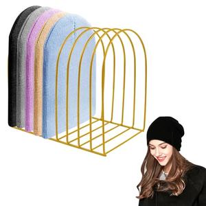 Beanie Holder Organizer, Knitted Hat Storage Rack Display Stand Metal Cap Holder for Winter Swimming Hat Display Home Entryway Tabletop Bedroom Closet Dresser Room Office (Gold, 1 Pcs)