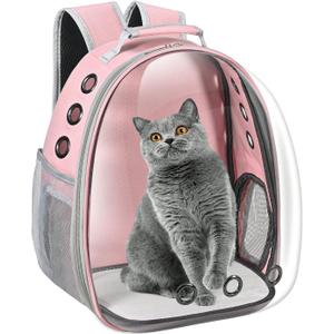 Cat Carrier Backpack, Pet Carrier Backpack Front Pack for Small Medium Cat Puppy Dog Carrier Backpack Bag Space Capsule, Airline-Approved Pet Carrier for Travel Hiking Walking Camping (Pink)
