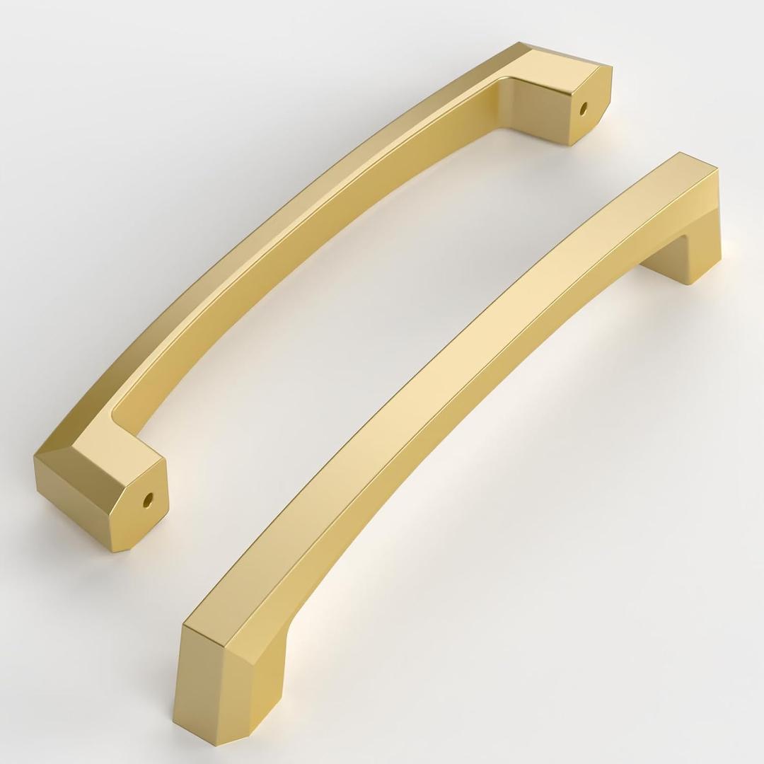 Amerdeco 10 Pack Brushed Gold Cabinet Pulls 6 Inch(152MM) Hole Centers Kitchen Cabinet Handles Hardware Kitchen Handles for Cupboard Handle ZH0032