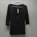 AmlieBoutik Women Cutout Front Top 3/4 Sleeve Studded Scoop Neck Slim Fit T-Shirts (Large, Black)