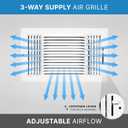 HVAC Premium 14''w X 8''h 3-Way AIR Supply Grille - Vent Cover & Diffuser - Flat Stamped Face - White [Outer Dimensions: 15.75''w X 9.75''h]