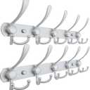 Dseap Coat Rack Wall Mounted - 5 Tri Hooks, Heavy Duty, Stainless Steel, Metal Coat Hook Rail for Coat Hat Towel Purse Robes Mudroom Bathroom Entryway (Silver, Pack of 2)