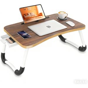 Fayquaze Portable Foldable Laptop Bed Desk with Storage Drawer and Cup Holder - Lap Desk Laptop Stand Tray Table for Eating, Reading and Working