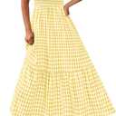 PRETTYGARDEN Womens Summer Dress Casual Square Neck Ruffle Strap Gingham Smocked Midi Flowy A Line Beach Vacation Sun Dresses (Yellow, XXL)