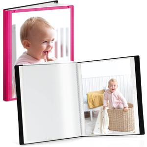CRANBURY Small Photo Album 5x7 (Pink), 2-Pack Plastic Photo Book, 24 Pockets Show 48 Pictures, Mini Picture Binder with Customizable Album Cover, 5 x 7 Clear Sleeves