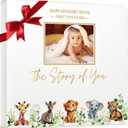 Baby Book Keepsake - Timeless Baby Memory Book for Boy or Girl I First 5 Year I Faux Leather, Gender Neutral, Safari Theme w/Gold Foil Stamp - Baby First Year Book Journal Scrapbook Photo Album Shower