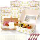 24 Set Christmas Cookie Boxes with Window 7"x4.7"x2.4" Christmas Cookie Tins Bakery Treat Box for Gift Giving Xmas Treat Container with Ribbon and Tag for Winter Xmas Party Supply (Classic)